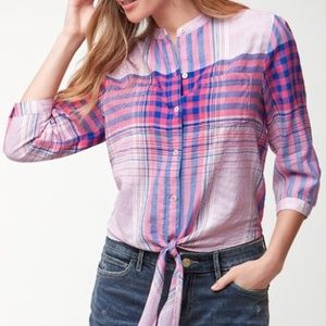 Tommy Bahama Pink and Blue Plaid Tie-Front Shirt